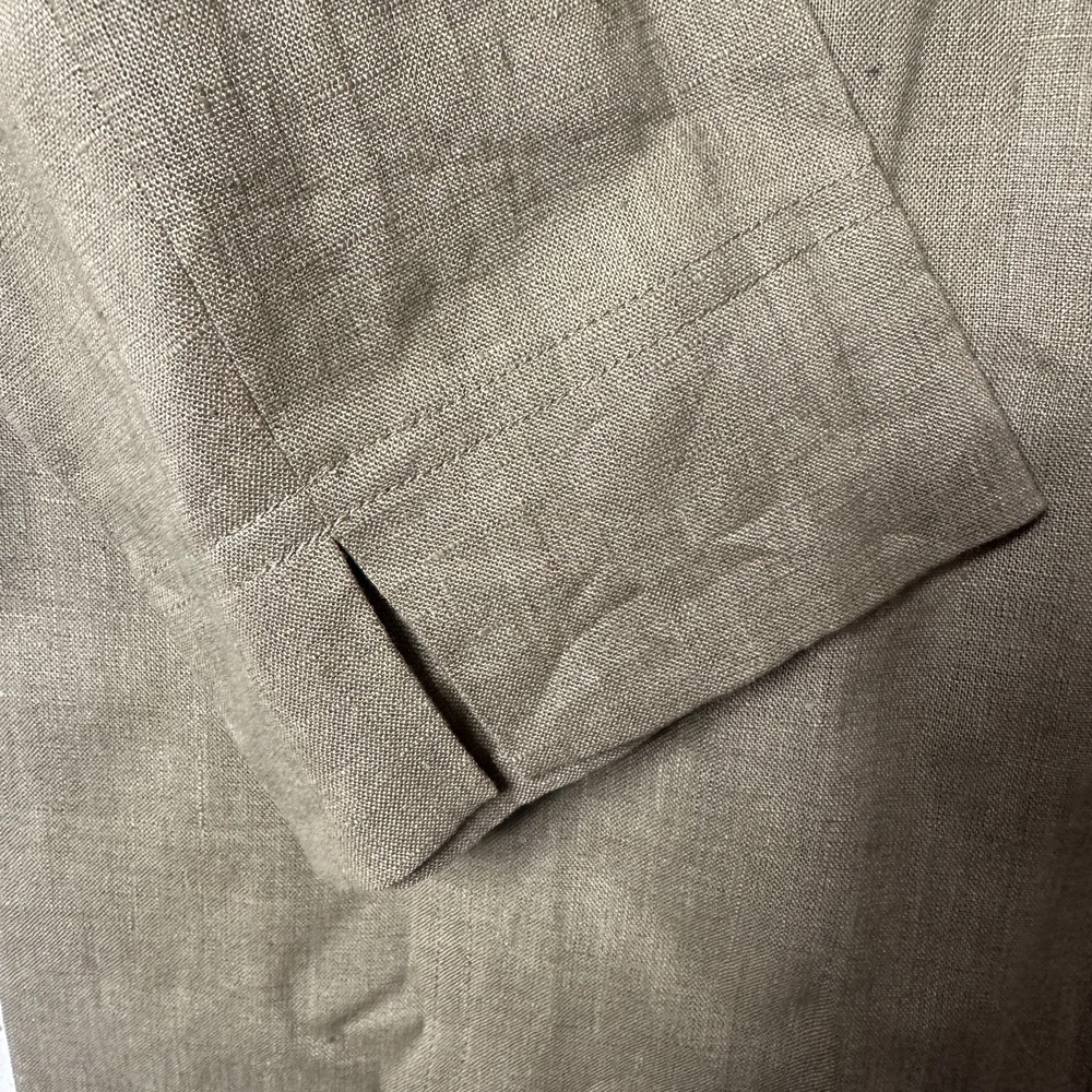 Planet Womens Shirt Dress sz 12 Olive green Pockets Collar Button 100% Linen - Picture 3 of 8